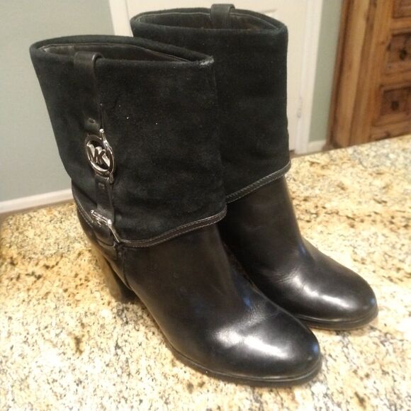 Michael Kors Signature Black Leather Ankle Suede Fulton Harness Boots Sz 10 M - Picture 4 of 13